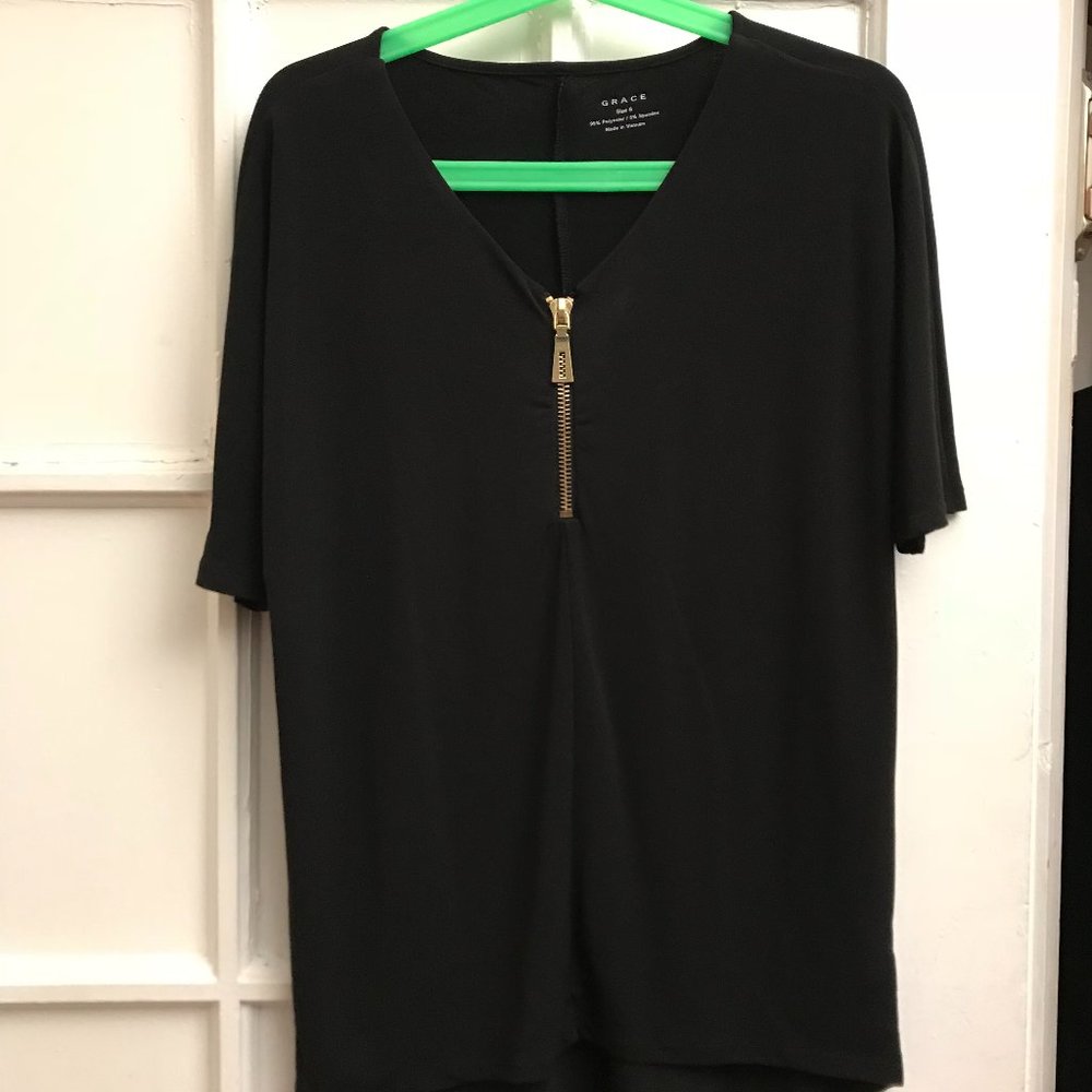 Grace Top Black Tunic With Zipper Detail